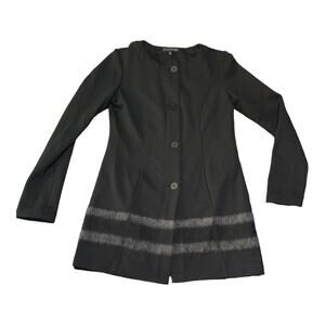 Evelin Brandt womens 36 small wool black long cardigan blazer stripe shacket bla